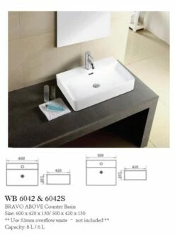 ECT Global Above Counter Basin Bathroom Ceramic Vanity White Bravo WB 6042 7 ECT Global Above Counter Basin Bathroom Ceramic Vanity White Bravo WB 6042 -Bathroom Supplies Sales 2024 BA0177 2