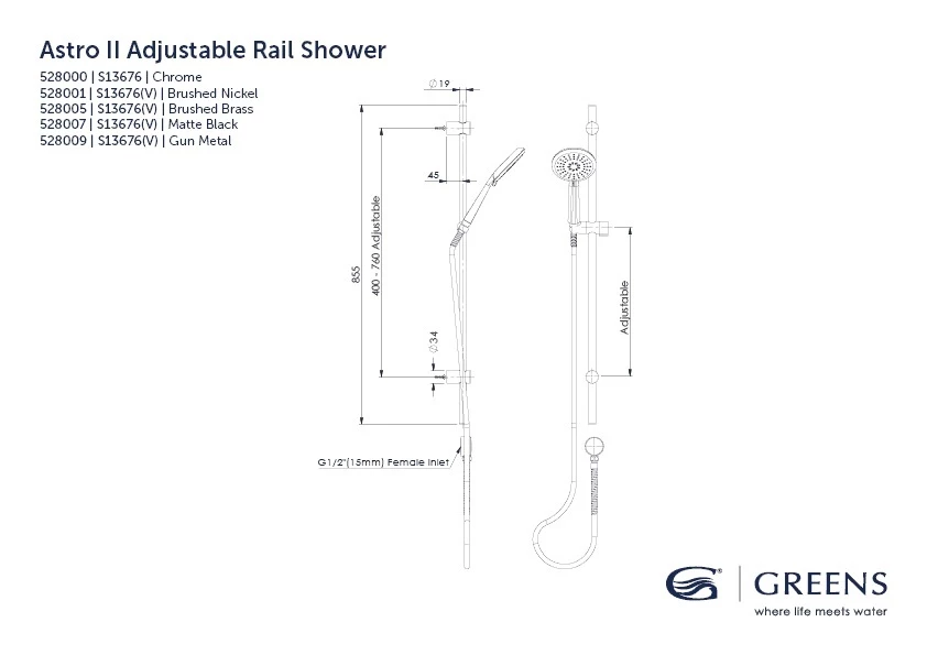 Greens Tapware Twin Shower Rail Bathroom Astro II Brushed Brass 528006 4 Greens Tapware Twin Shower Rail Bathroom Astro II Brushed Brass 528006 - Image 2