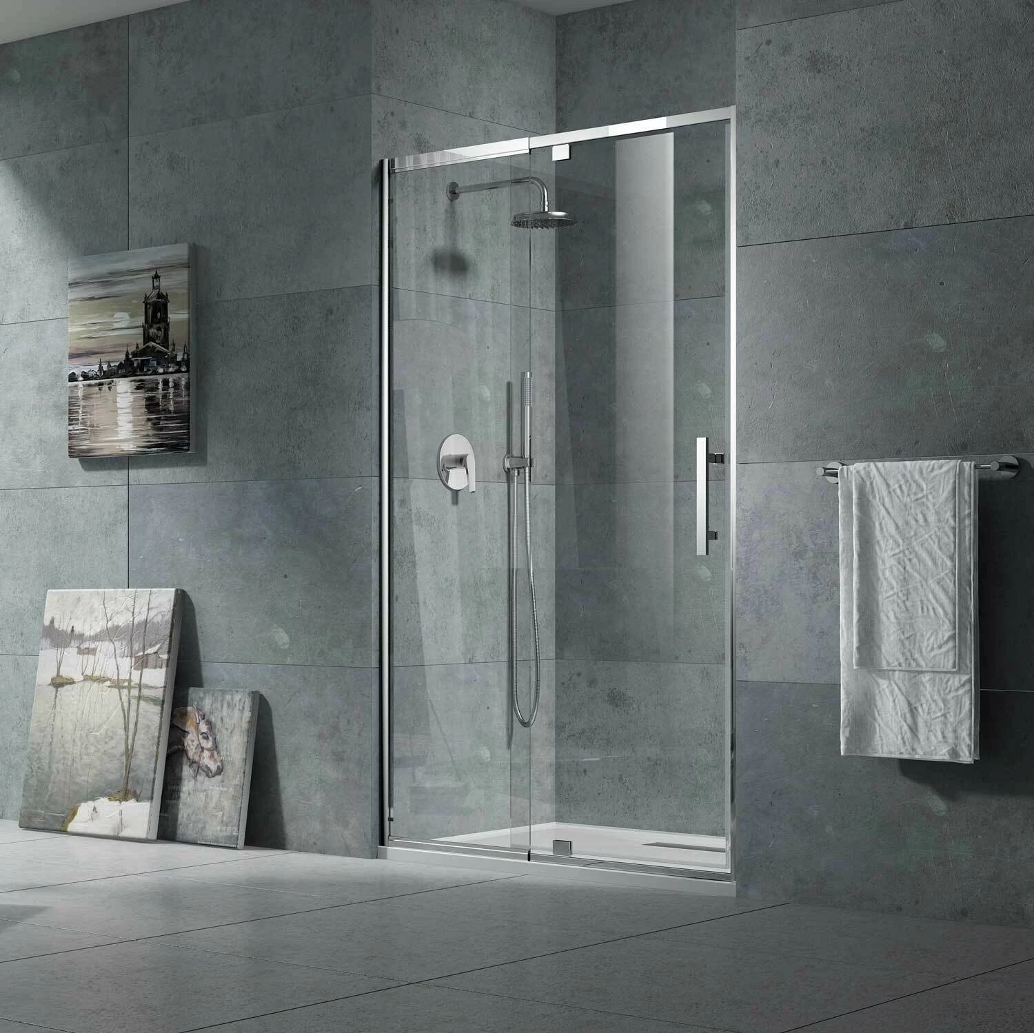 Oceano Shower Screens 1200 X 900 Semi-frameless Chrome Finish Louve Square Pivot LS12FC - LS12RC 6 Oceano Shower Screens 1200 X 900 Semi-frameless Chrome Finish Louve Square Pivot LS12FC - LS12RC - Image 4