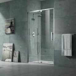 Oceano Shower Screen 1480 X 900 Front Only Semi-frameless Chrome Finish Louve Square Pivot LS15FC