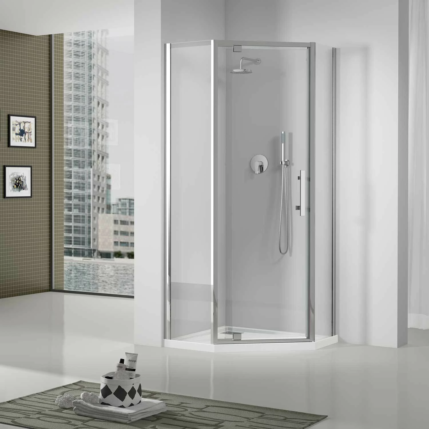 Oceano Shower Screens 1000 X 1000 Semi-frameless Chrome Finish Louve Neo Angle Pivot LS100NEOFC - LS100NEORC 3 Oceano Shower Screens 1000 X 1000 Semi-frameless Chrome Finish Louve Neo Angle Pivot LS100NEOFC - LS100NEORC