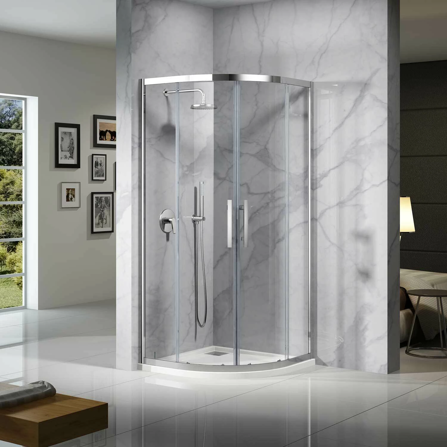 Oceano Shower Screens 1000 X 1000 Semi-frameless Chrome Finish Louve Curved Slider LS1000CDC 3 Oceano Shower Screens 1000 X 1000 Semi-frameless Chrome Finish Louve Curved Slider LS1000CDC
