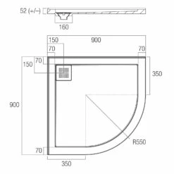 Oceano Curved Corner Shower Base 900 X 900mm Rear Outlet Solid Cast Construction Stonelite ECO EC900CR