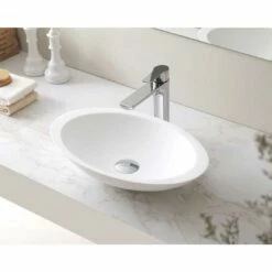 SI Aust Group Marble Stone Basin Above Counter Oval Shape Matt White Phoenix SI A23-600