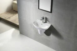 ECT Global Wall Hung Basin With Shroud Bathroom Ceramic Vanity Gloss White Vola WB 5446W-II -Bathroom Supplies Sales 2024 BA2161 2
