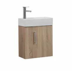 ECT Global Cabinet & Basin Top Bathroom Vanity Wall Hung Light Oak Piccolo 50W