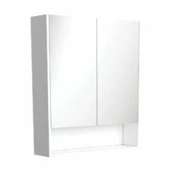Fienza Gloss White 750 Mirror Cabinet With Display Shelf And Soft Close Doors PSC750SW
