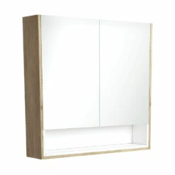 Fienza Scandi Oak 900 Mirror Cabinet With Display Shelf And Satin White Insert PSC900SSMW