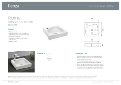 Fienza Raine Ceramic Above Counter Basin Gloss White One Tap Hole 405mm X 405mm RB2113 -Bathroom Supplies Sales 2024 BA2910