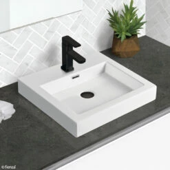 Fienza Como Ceramic Above Counter Basin Gloss White One Tap Hole 475mm X 430mm 7078W -Bathroom Supplies Sales 2024 BA2911 1