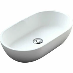 Fienza Nero Cast Stone Solid Surface Above Counter Basin Matte White No Tap Hole 580mm X 380mm CSB63
