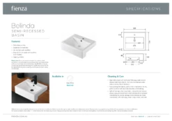 Fienza Belinda Semi Recessed Counter Basin Gloss White One Tap Hole 525mm X 425mm RB8050B -Bathroom Supplies Sales 2024 BA2934