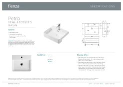 Fienza Petra Semi Recessed Basin Gloss White One Tap Hole 500mm X 420mm RB4044 -Bathroom Supplies Sales 2024 BA2936