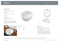 Fienza Reba Semi Recessed Basin Gloss White No Tap Hole 360mm X 360mm RB4064 -Bathroom Supplies Sales 2024 BA2939