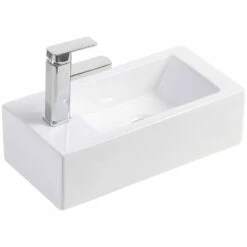 Fienza Linea Left Hand Wall Hung Basin Gloss White One Tap Hole 500mm X 250mm TR4127