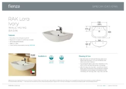 Fienza RAK Lara Ivory Wall Hung Basin One Tap Hole 510mm X 405mm 600101I -Bathroom Supplies Sales 2024 BA2954