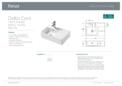 Fienza Delta Care Left Hand Wall Hung Basin One Tap Hole 575mm X 400mm RB2275L -Bathroom Supplies Sales 2024 BA2955