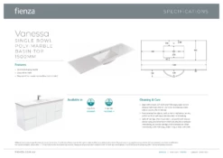Fienza Vanessa 1500 Single Bowl Poly Marble Basin Top Gloss White One Tap Hole 1500mm X 460mm 150VANS 5 Fienza Vanessa 1500 Single Bowl Poly Marble Basin Top Gloss White One Tap Hole 1500mm X 460mm 150VANS -Bathroom Supplies Sales 2024 BA2969