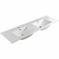 Fienza Dolce 1500 Double Bowl Ceramic Basin Top Gloss White Three Tap Holes 1500mm X 460mm TCL150D