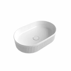 Aulic Above Counter Gloss White Oval Basin With V Groove Surface 500 X 320 X 120mm Cadel XECB-099GW
