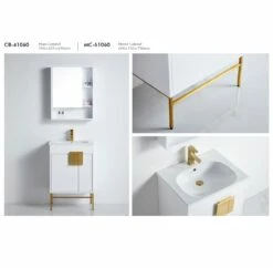 BNK Shaving Mirror Cabinet And Bathroom Vanity Cabinet 600mm White Gold Spoleto MC-61060 & CB-41060 -Bathroom Supplies Sales 2024 BA4290 2