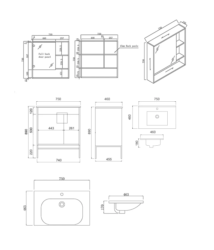 BNK Shaving Mirror Cabinet And Bathroom Vanity Cabinet 750mm White Gold Spoleto MC-61075 & CB-41075 4 BNK Shaving Mirror Cabinet And Bathroom Vanity Cabinet 750mm White Gold Spoleto MC-61075 & CB-41075 - Image 2