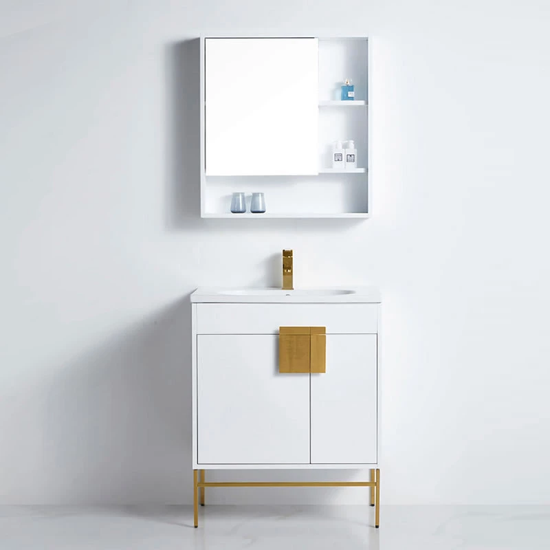 BNK Shaving Mirror Cabinet And Bathroom Vanity Cabinet 750mm White Gold Spoleto MC-61075 & CB-41075 3 BNK Shaving Mirror Cabinet And Bathroom Vanity Cabinet 750mm White Gold Spoleto MC-61075 & CB-41075