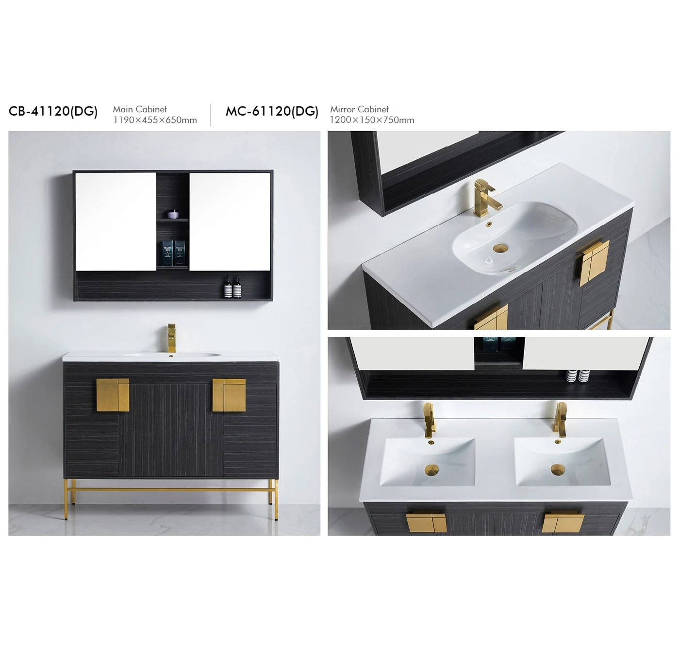 BNK Shaving Mirror Cabinet And Bathroom Vanity Cabinet 1200mm Dark Grey Burano MC-61120(DG) & CB-41120(DG) 5 BNK Shaving Mirror Cabinet And Bathroom Vanity Cabinet 1200mm Dark Grey Burano MC-61120(DG) & CB-41120(DG) - Image 3