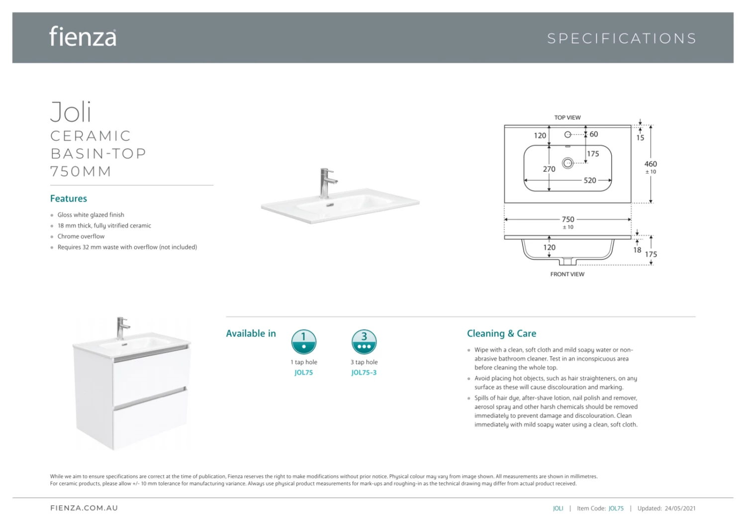 Fienza Joli Quest Bathroom Vanity 750 Wall Hung Vanity White JOL75Q 5 Fienza Joli Quest Bathroom Vanity 750 Wall Hung Vanity White JOL75Q - Image 3