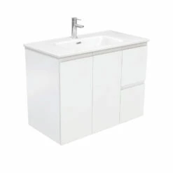Fienza Joli Bathroom 900 Vanity Wall Hung Vanity Fingerpull Satin White JOL90ZR