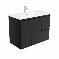Fienza Joli Fingerpull 900 Bathroom Vanity Wall Hung Vanity Satin Black JOL90ZBR