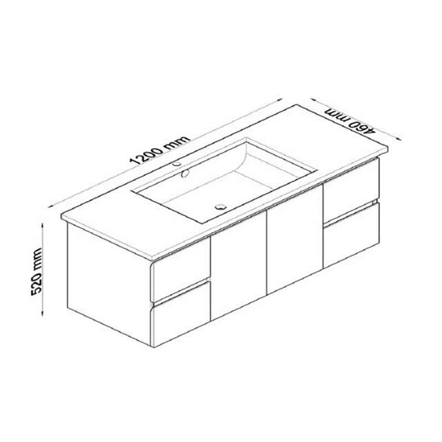 Best BM Bathroom Vanity Cabinet 1200mm 2 Doors 4 Drawers Gloss White Ensuite Vanities Wall Hung BVW-1200 4 Best BM Bathroom Vanity Cabinet 1200mm 2 Doors 4 Drawers Gloss White Ensuite Vanities Wall Hung BVW-1200 - Image 2