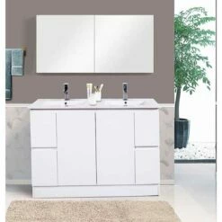 Best BM Bathroom Vanity Cabinet Freestanding 1200 Mm Double Bowl Gloss White Ensuite Vanities BVN-1200DB