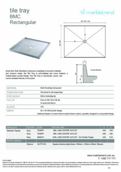 Marbletrend Tile Tray Bathroom Shower Base Rectangle Moulded BMC 1200W X 895D X 60H MSB741PF.OUTTCHS -Bathroom Supplies Sales 2024 BA5382 2