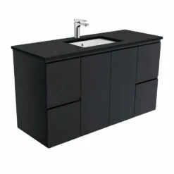 Fienza Sarah Black Sparkle Undermount Fingerpull 1200 Wall Hung Vanity Satin Black SB120ZB