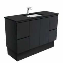 Fienza Sarah Black Sparkle Undermount Fingerpull 1200 Vanity On Kickboard Satin Black SB120ZBK