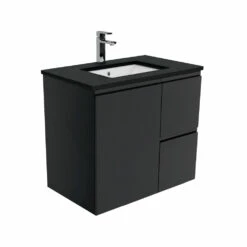 Fienza Sarah Black Sparkle Fingerpull 750 Wall Hung Vanity Satin Black SB75ZB