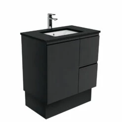 Fienza Black Sparkle Fingerpull 750 Vanity On Kickboard Satin Black SB75ZBK