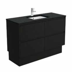 Fienza Sarah Black Sparkle Undermount Amato 1200 Vanity On Kickboard Satin Black SB120BBK