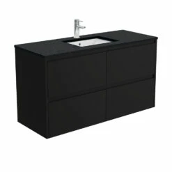 Fienza Sarah Black Sparkle Undermount Amato 1200 Wall Hung Vanity Satin Black SB120BB