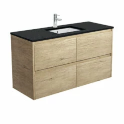 Fienza Sarah Black Sparkle Undermount Amato 1200 Wall Hung Vanity Scandi Oak SB120BS