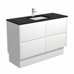 Fienza Sarah Black Sparkle Undermount Amato 1200 Vanity On Kickboard Satin White SB120BWK