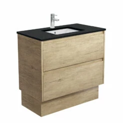 Fienza Sarah Black Sparkle Undermount Amato 900 Vanity On Kickboard Scandi Oak SB90BSK