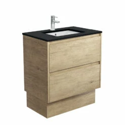 Fienza Sarah Black Sparkle Amato 750 Vanity On Kickboard Scandi Oak SB75BSK