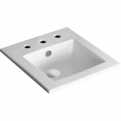 Fienza Allison Fully Inset Basin Gloss White Three Tap Hole Virteous China 425mm X 425mm TR4583-3