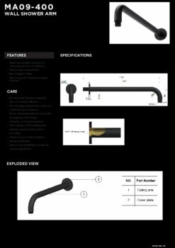 Meir Round Curved 400mm Wall Shower Arm Matte Black MA09-400 9 Meir Round Curved 400mm Wall Shower Arm Matte Black MA09-400 -Bathroom Supplies Sales 2024 BA6378 3