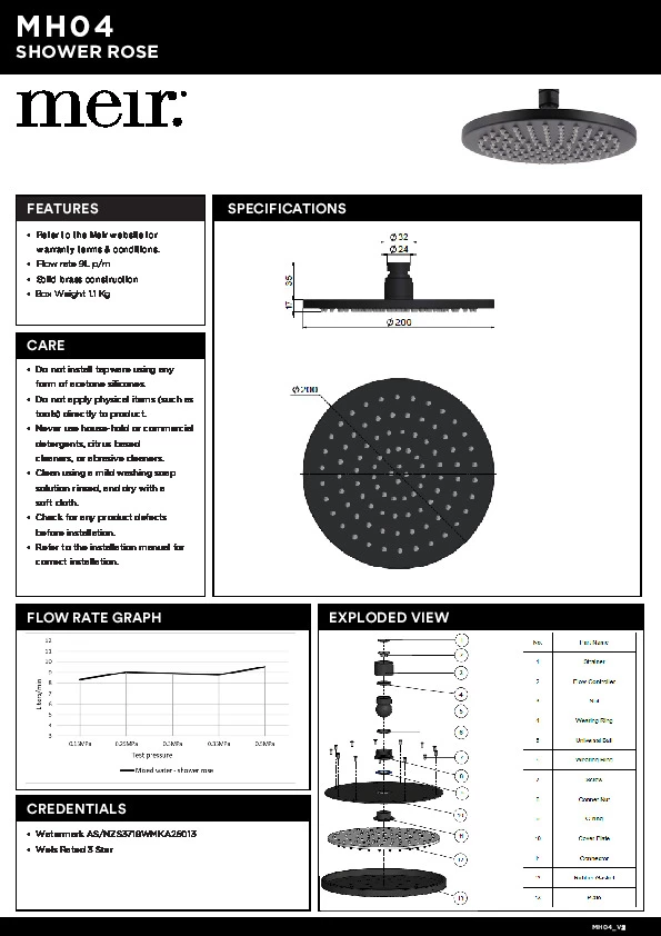 Meir 200mm Shower Rose Round Head Chrome MH04-C 4 Meir 200mm Shower Rose Round Head Chrome MH04-C - Image 2