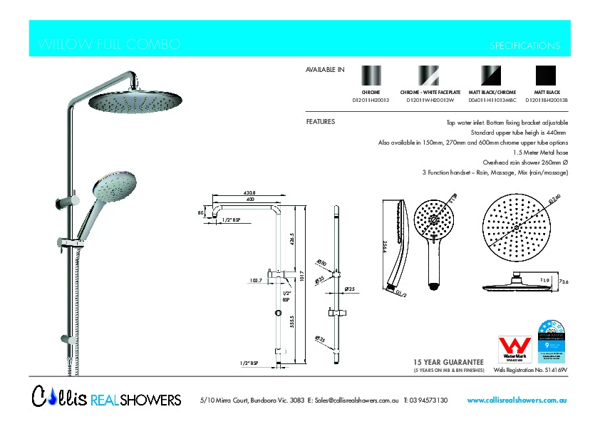 Collis Real Showers Willow Bathroom Rail Shower Combo Round Matte Black D12011B-H20013B 6 Collis Real Showers Willow Bathroom Rail Shower Combo Round Matte Black D12011B-H20013B - Image 4