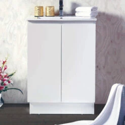 Best BM Bathroom Rio Slimline Freestanding Vanity Cabinet 600mm 2 Doors White BVS-600