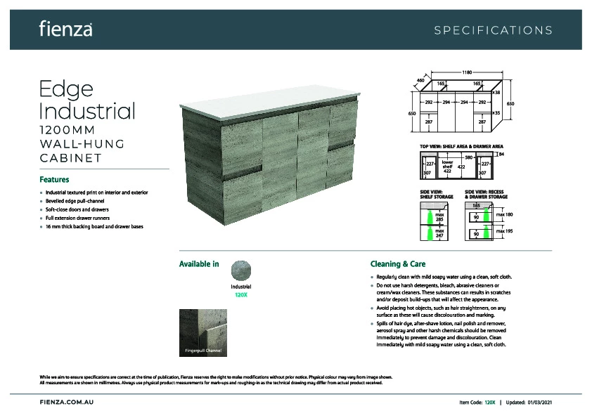 Fienza Jolie Edge 1200 Bathroom Wall Hung Vanity Industrial Grey JOL120X 5 Fienza Jolie Edge 1200 Bathroom Wall Hung Vanity Industrial Grey JOL120X - Image 3